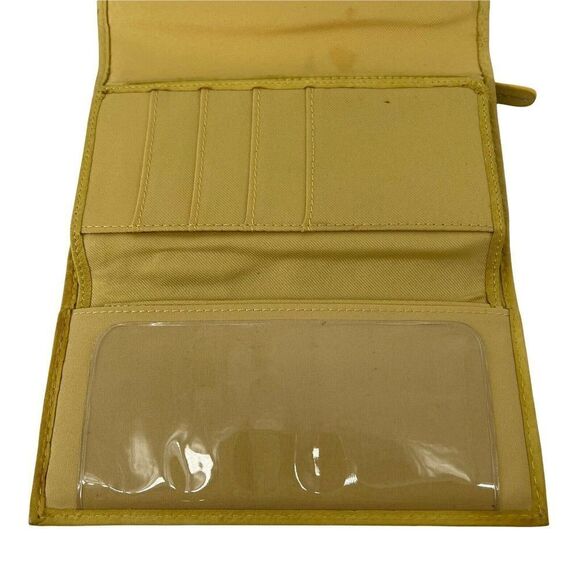 Fossil Wallet Yellow Genuine Leather Trifold Classic Checkbook Insert Pockets - Picture 5 of 10